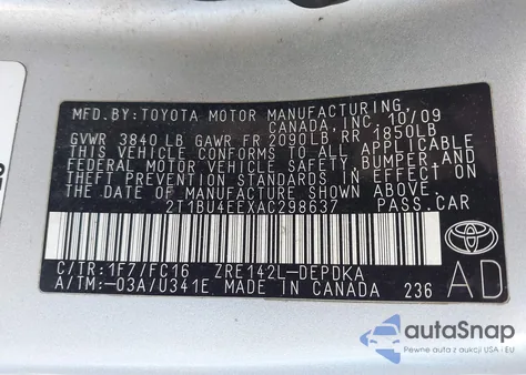 2010 Toyota Corolla Le from USA, damaged, VIN 2T1BU4EEXAC298637